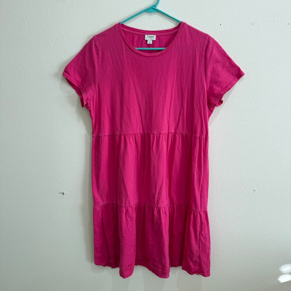 J.Crew Womens Pink Tiered Cotton Mini Dress Short Sleeve Size L Relaxed Fit